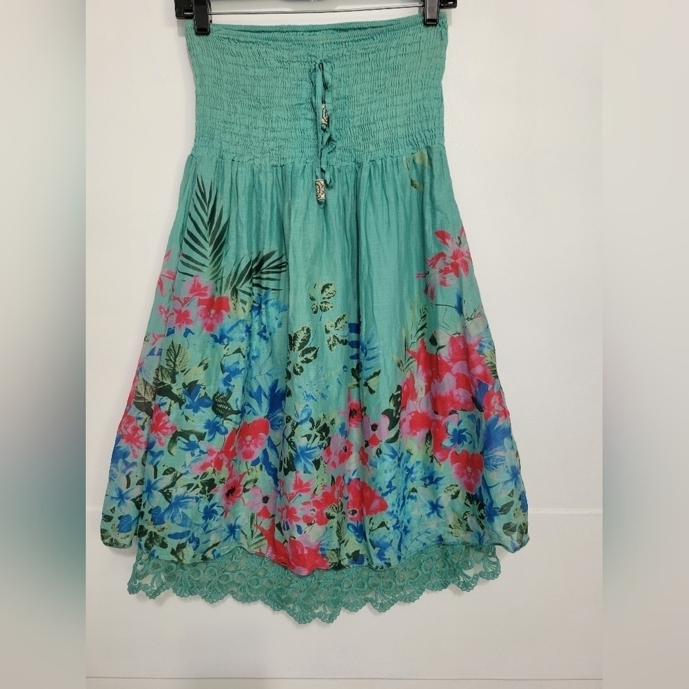 Silk Blend Floral Print Skirt Green XS/S?
